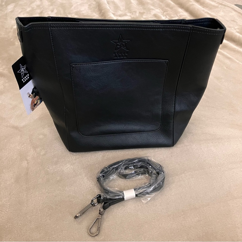 Bucket Tote Bag Black with Pockets Travel Carry On Shoulder Bag Minimalist NEW